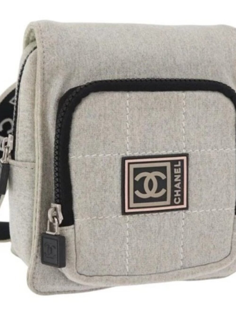 CHANEL Sports Line Waist bag Cotton Gray Silver CC Auth BA12396A
